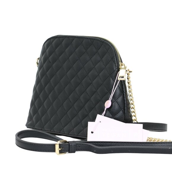 Black Quilted Faux Leather Purse Chain Strap Cross Body Shoulder Bag - Picture 3 of 7